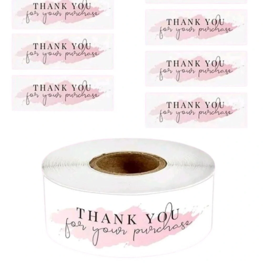 120 Stickers Thank You For Your Purchase Shipping Supplies White Pink NIP